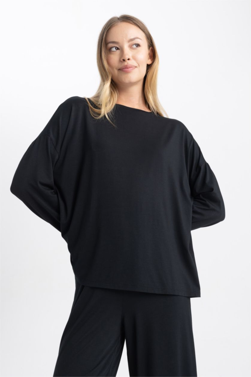 WOMAN Black Fall in Love Bamboo Natural Fiber Pajama Top