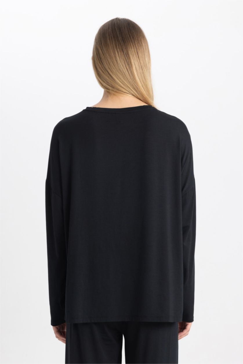 WOMAN Black Fall in Love Bamboo Natural Fiber Pajama Top