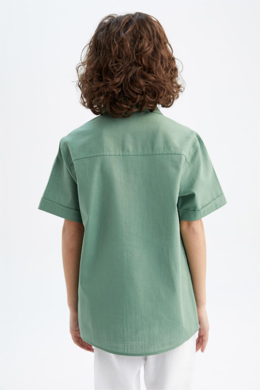 BOYS & TEENS Green Boy Linen Look Short Sleeve Shirt
