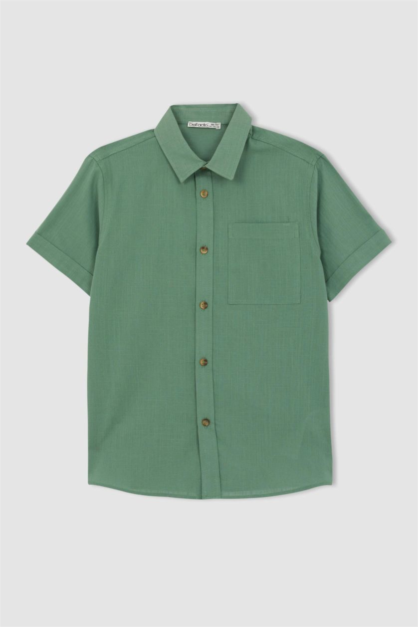 BOYS & TEENS Green Boy Linen Look Short Sleeve Shirt