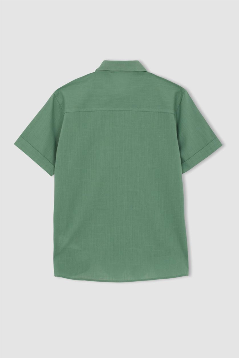 BOYS & TEENS Green Boy Linen Look Short Sleeve Shirt