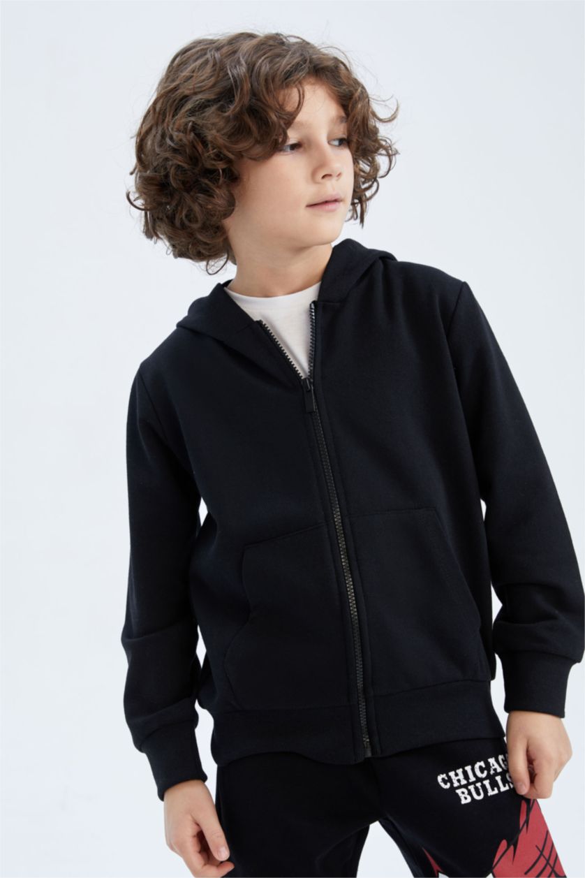 BOYS & TEENS Black Boy Hooded Cardigan