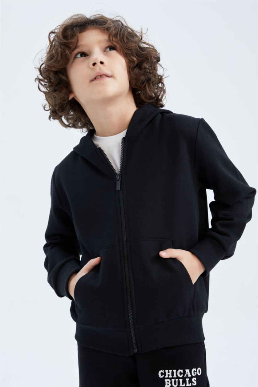 BOYS & TEENS Black Boy Hooded Cardigan