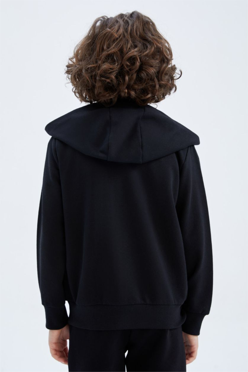 BOYS & TEENS Black Boy Hooded Cardigan