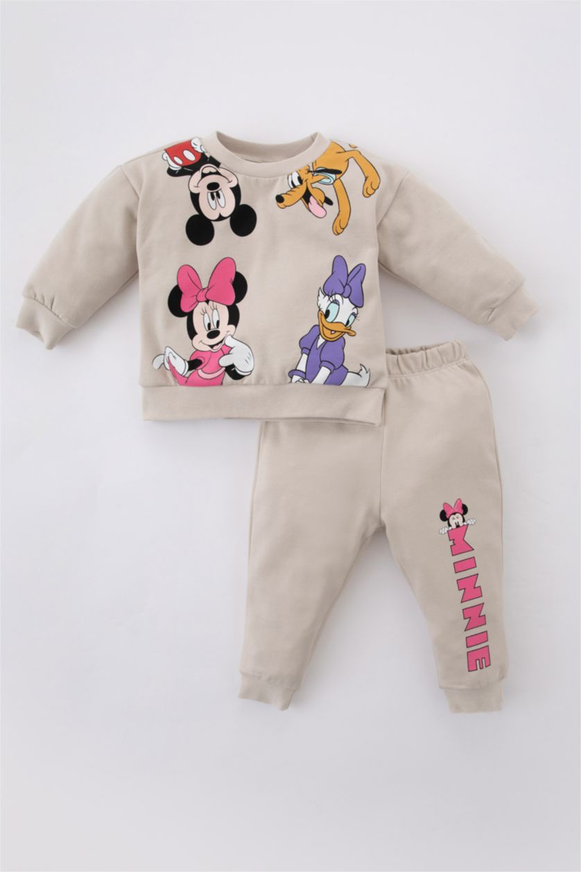 BÉBÉ FILLE Beige Ensemble En Tricot Tissu Sweat Fin Col Ras Du Cou Manche Longue 2 Mickey & Minnie (Standard Characters) BéBé Fille