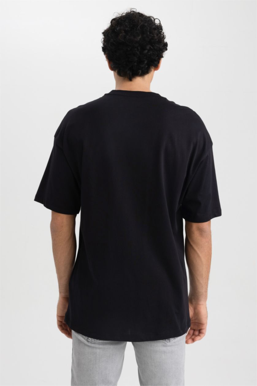 Мужчины Черный Футболка комфортного кроя с принтом из 100% хлопка