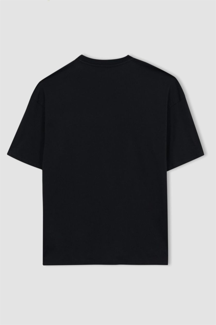 Мужчины Черный Футболка комфортного кроя с принтом из 100% хлопка