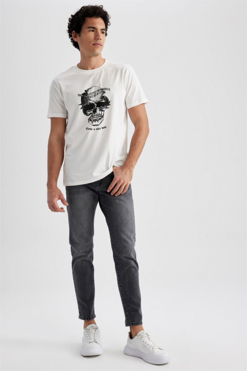 رجالي بيج فاتح Slim Fit Short Sleeve T-Shirt