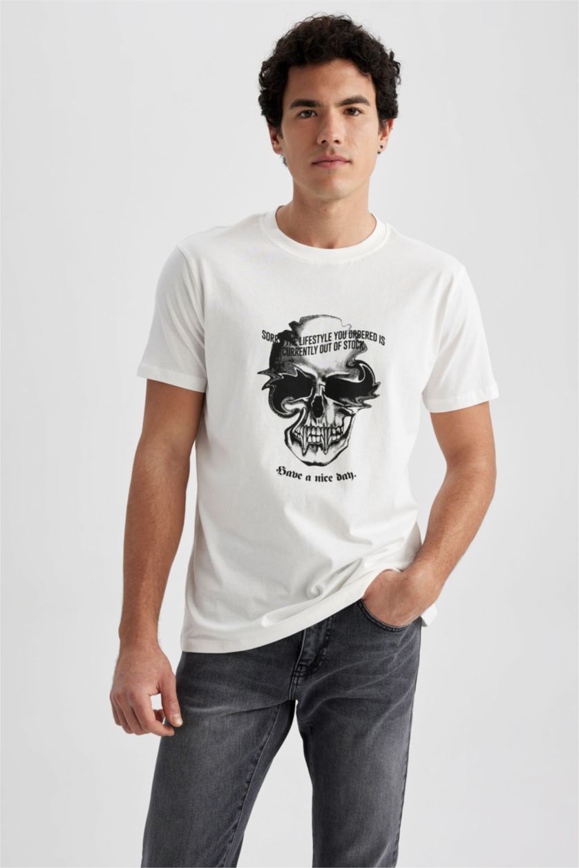 رجالي بيج فاتح Slim Fit Short Sleeve T-Shirt