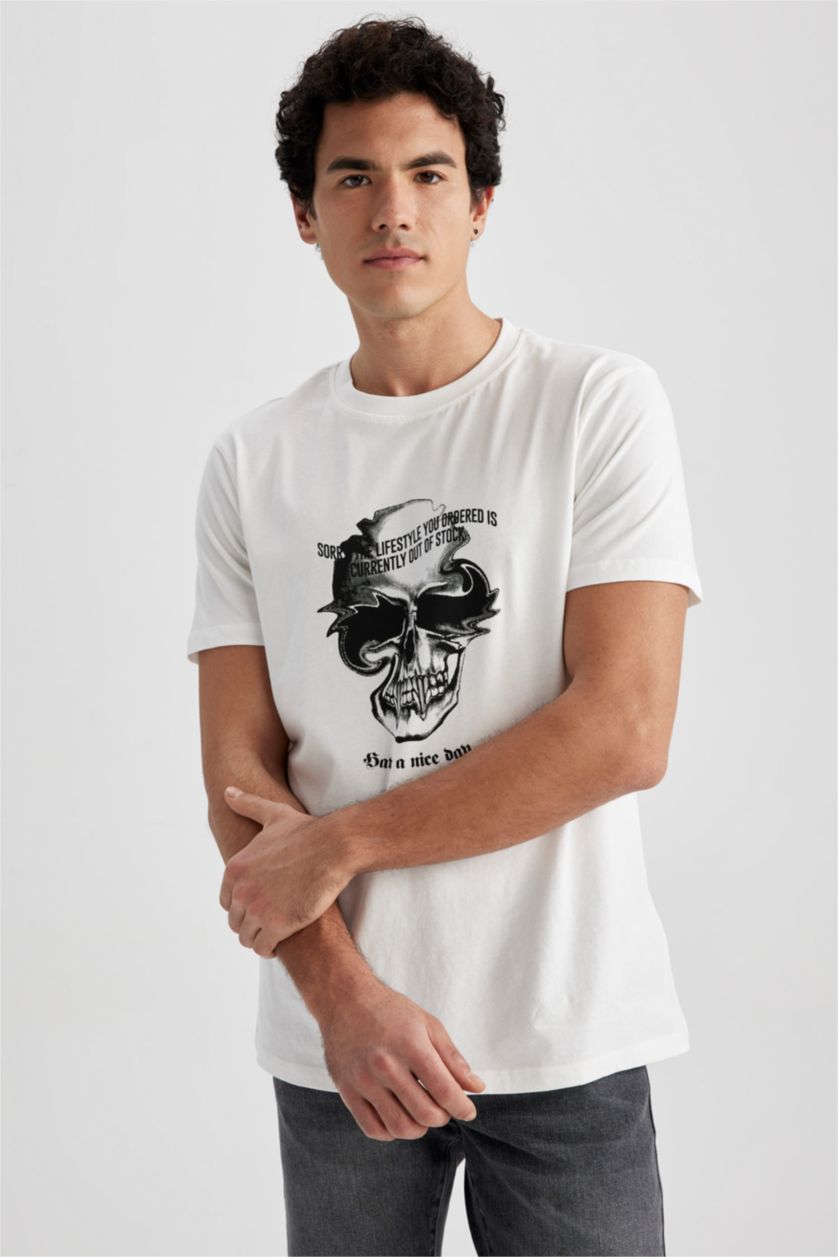 رجالي بيج فاتح Slim Fit Short Sleeve T-Shirt