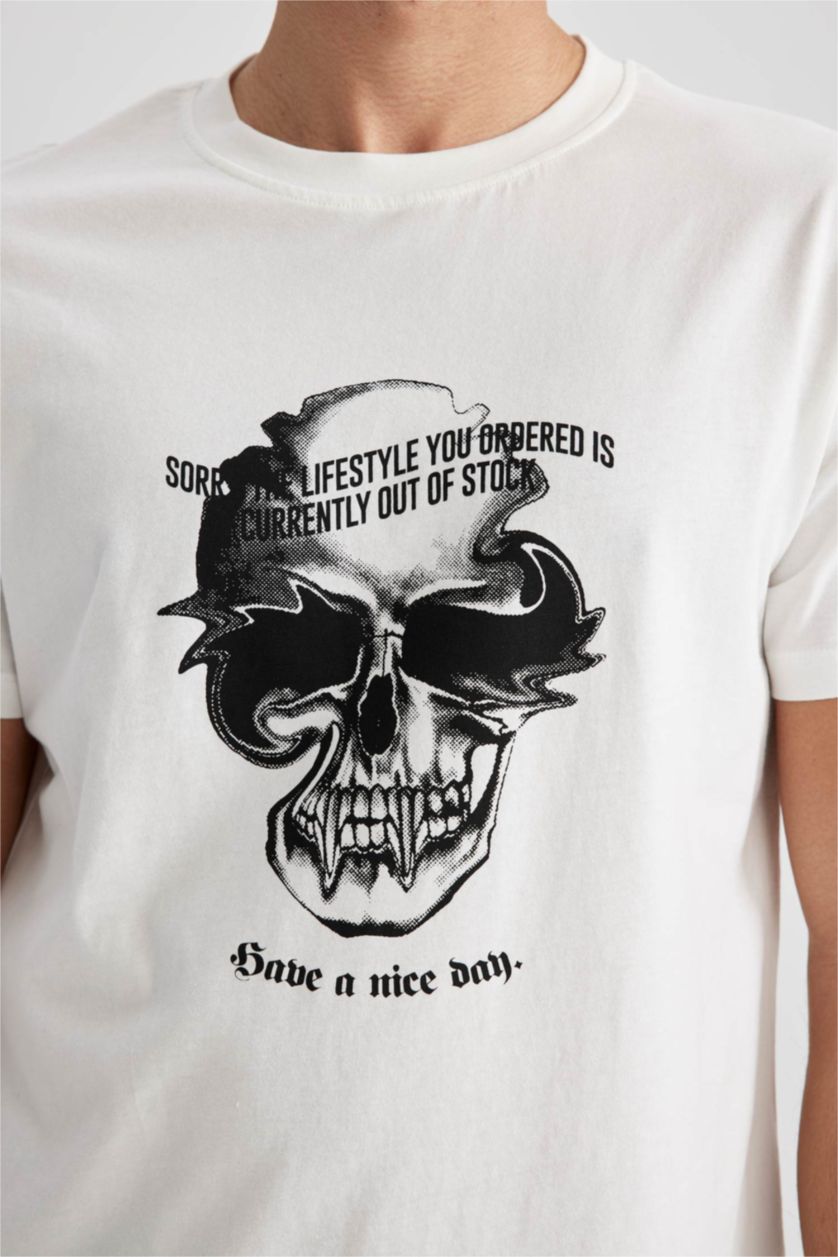 رجالي بيج فاتح Slim Fit Short Sleeve T-Shirt