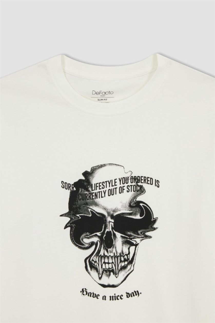 رجالي بيج فاتح Slim Fit Short Sleeve T-Shirt