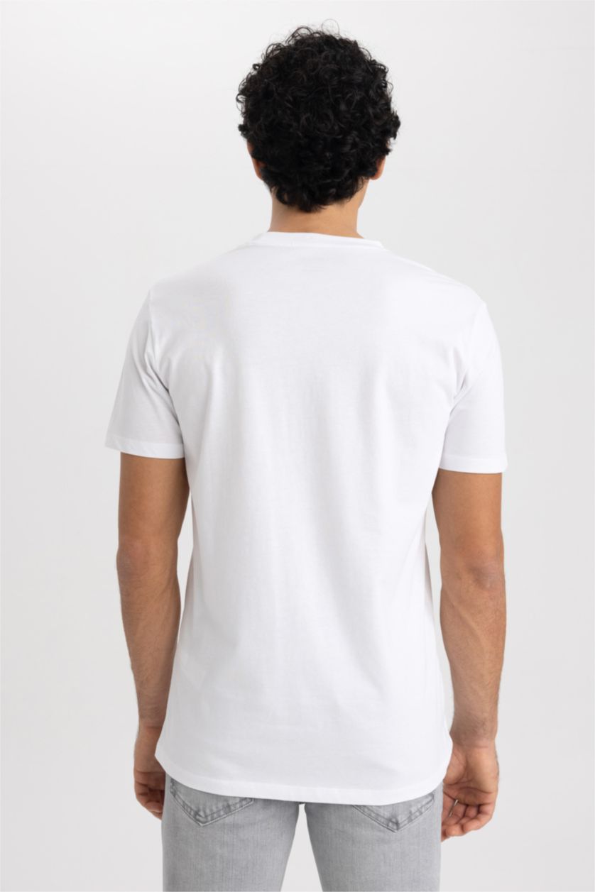 MAN White Slim Fit Crew Neck Printed Cotton T-Shirt