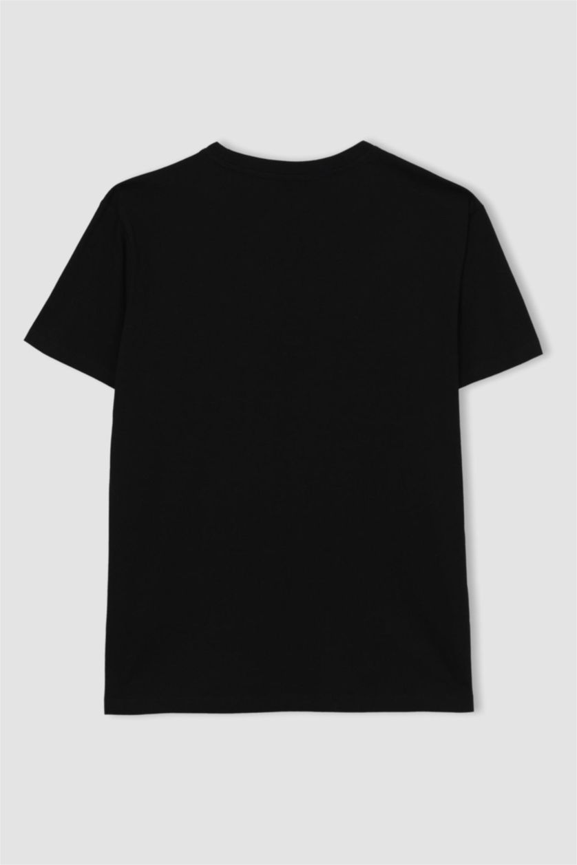 رجال أسود تي شيرت مطبوع قصة ضيقة بياقة مستديرة