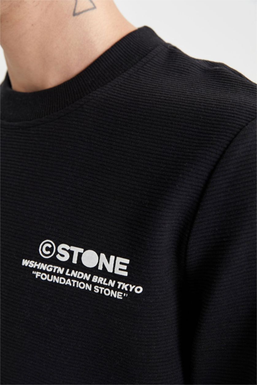 HOMME Noir Sweat-Shirt Coupe Slim À Col Ras Du Cou