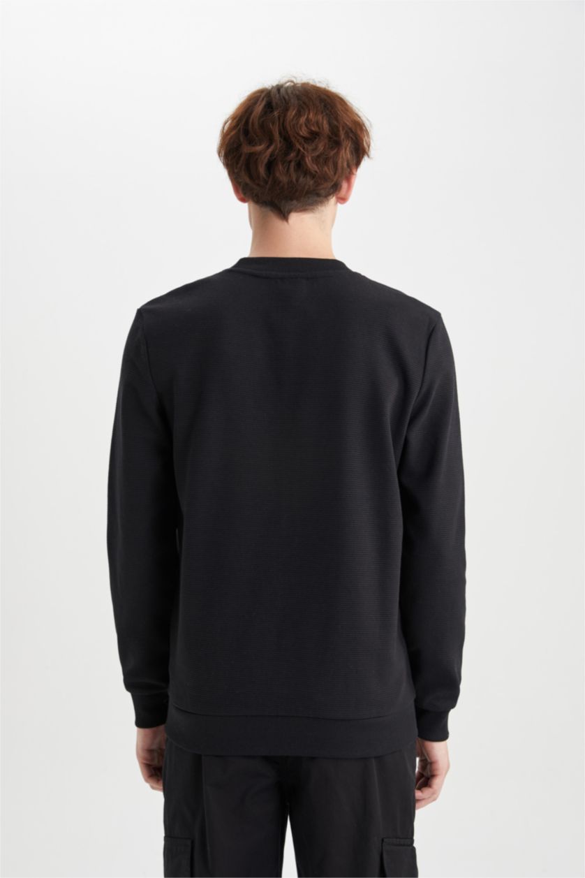 HOMME Noir Sweat-Shirt Coupe Slim À Col Ras Du Cou