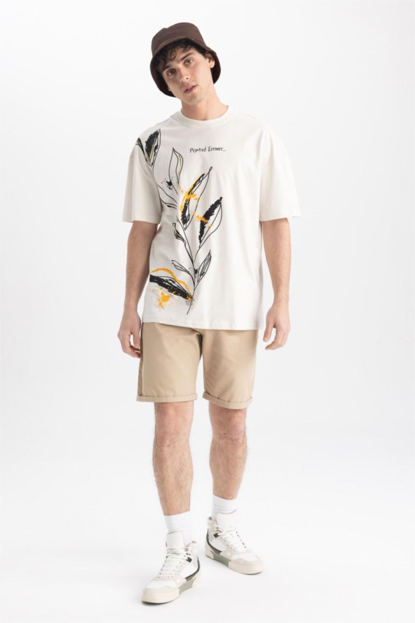 Мужчины Песочный Футболка комфортного кроя с принтом из 100% хлопка