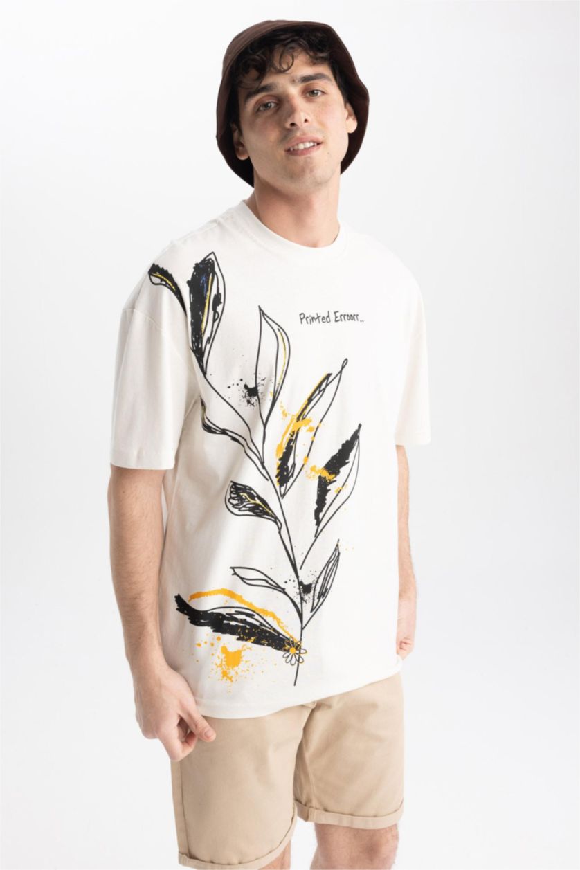 Мужчины Песочный Футболка комфортного кроя с принтом из 100% хлопка