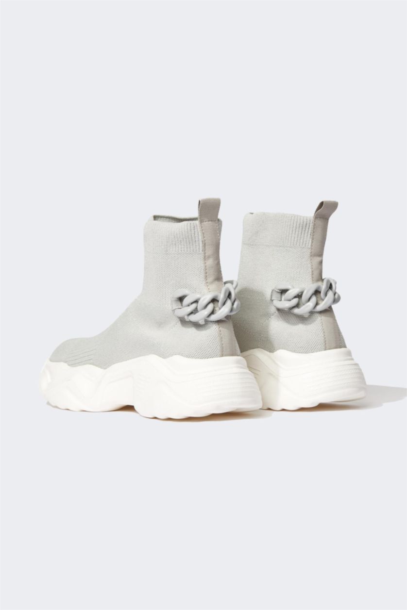 Woman Grey Women Thick Sole Casual Sock Type Shoes