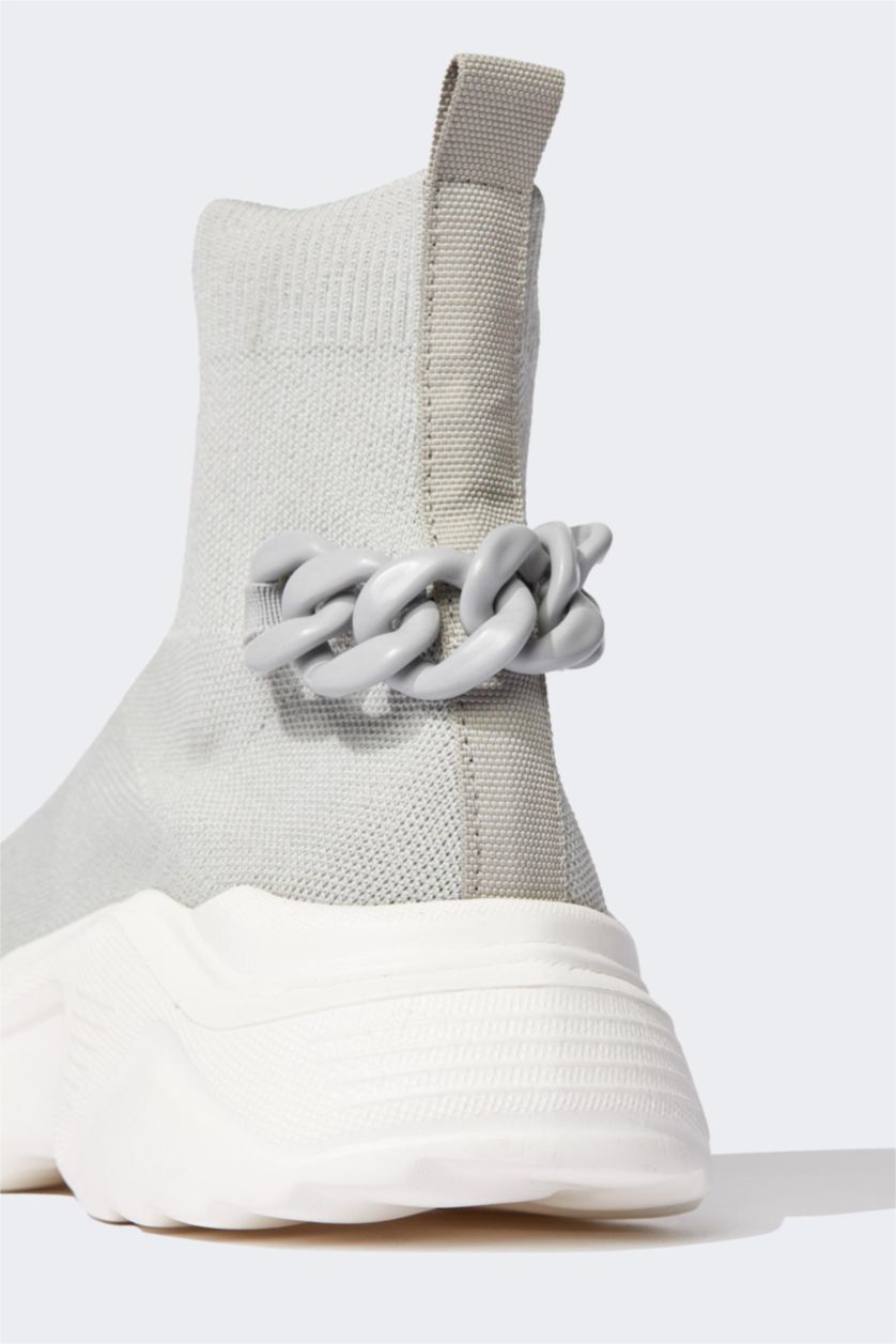 Woman Grey Women Thick Sole Casual Sock Type Shoes