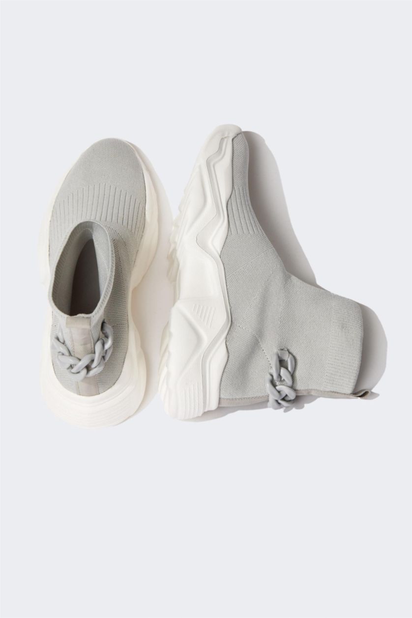 Woman Grey Women Thick Sole Casual Sock Type Shoes