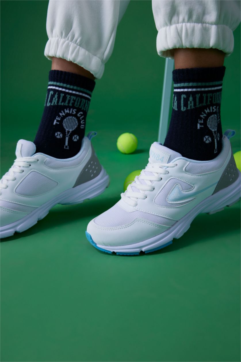 Kadın Beyaz Kadın DeFactoFit Wonder Woman Düz Taban Bağcıklı Spor Ayakkabı