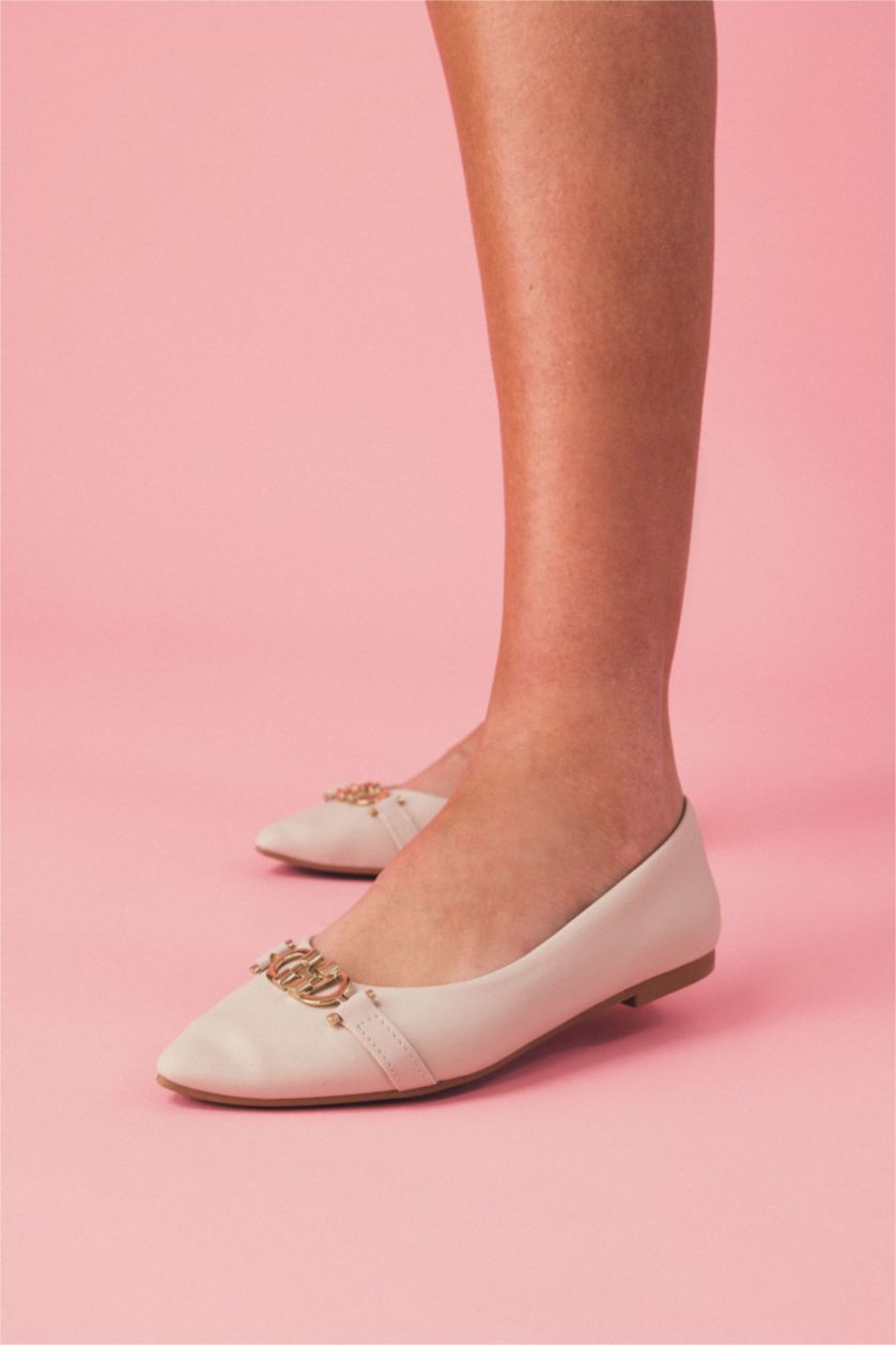 FEMME Beige Babet Femme Simili Cuir Semelle Plate