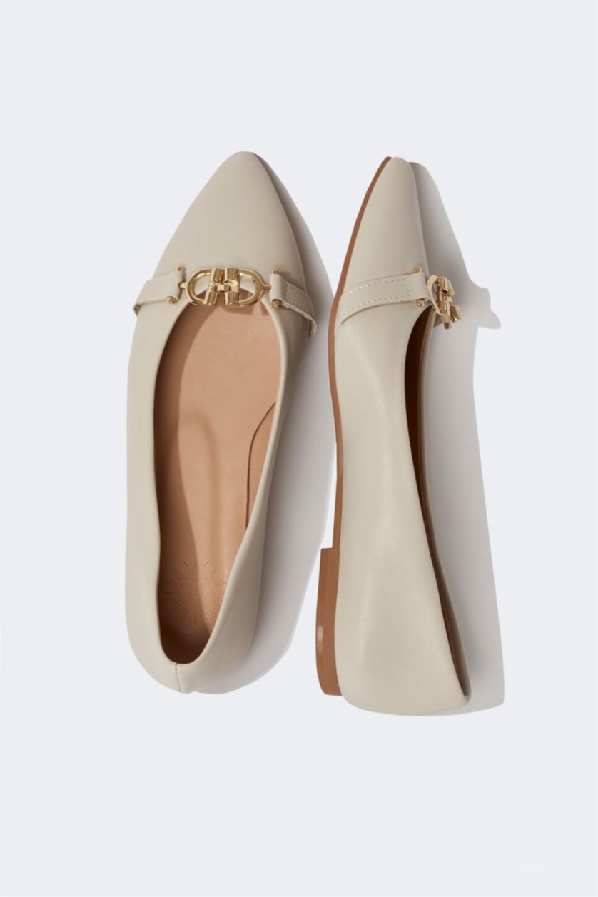 FEMME Beige Babet Femme Simili Cuir Semelle Plate