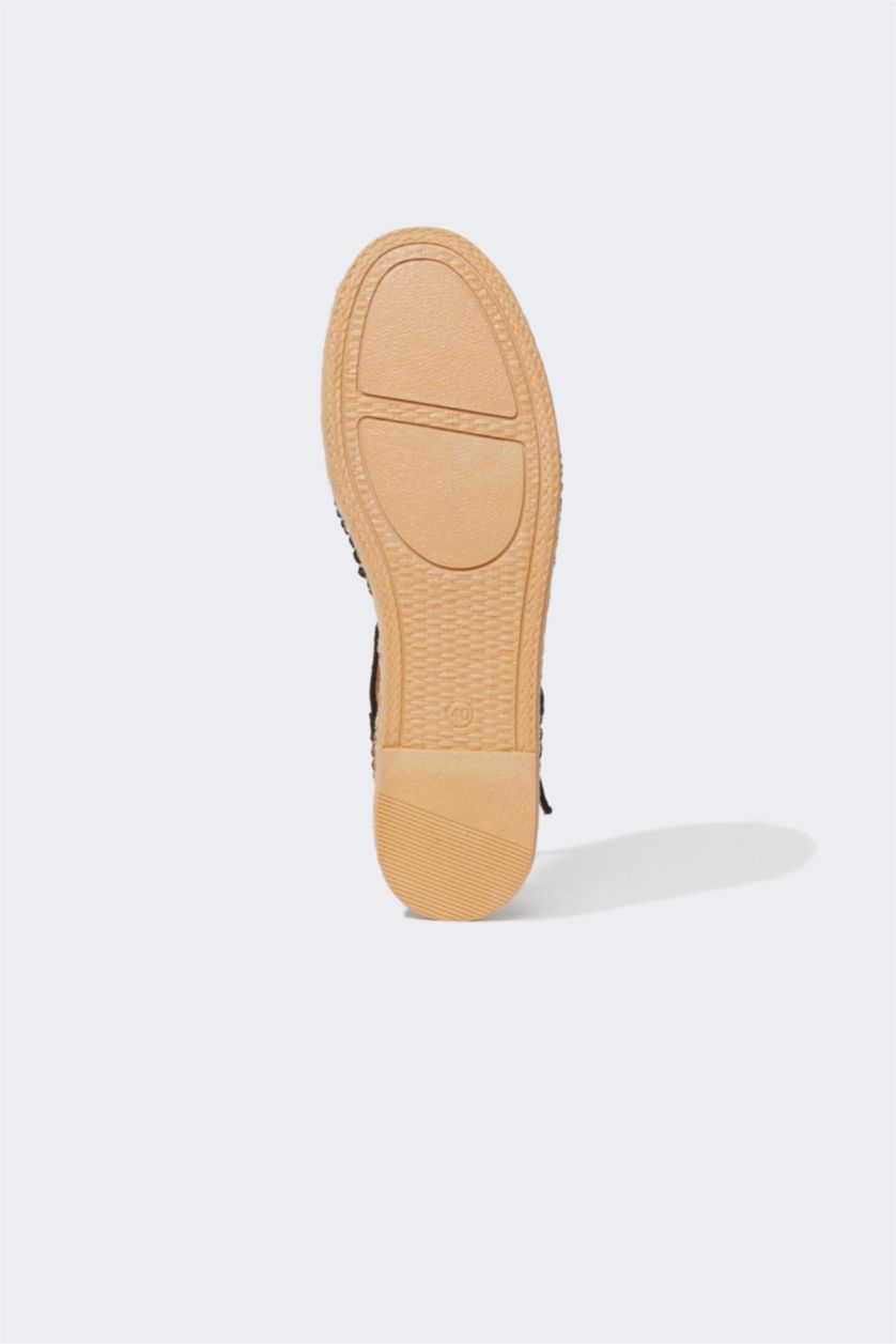 Kadın Siyah Kadın Düz Taban Slip On Deri Süet Espadril