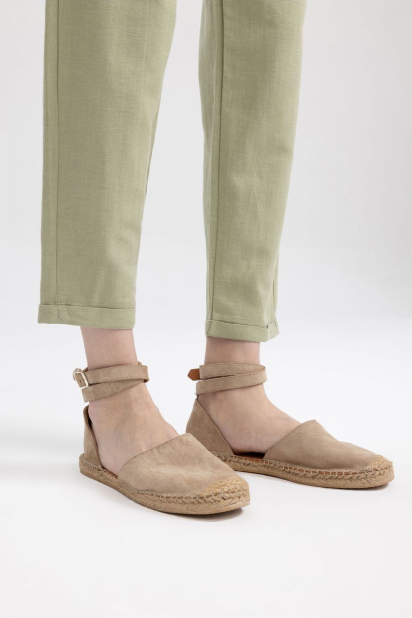 FEMME Beige Espadrilles Cuir Daim