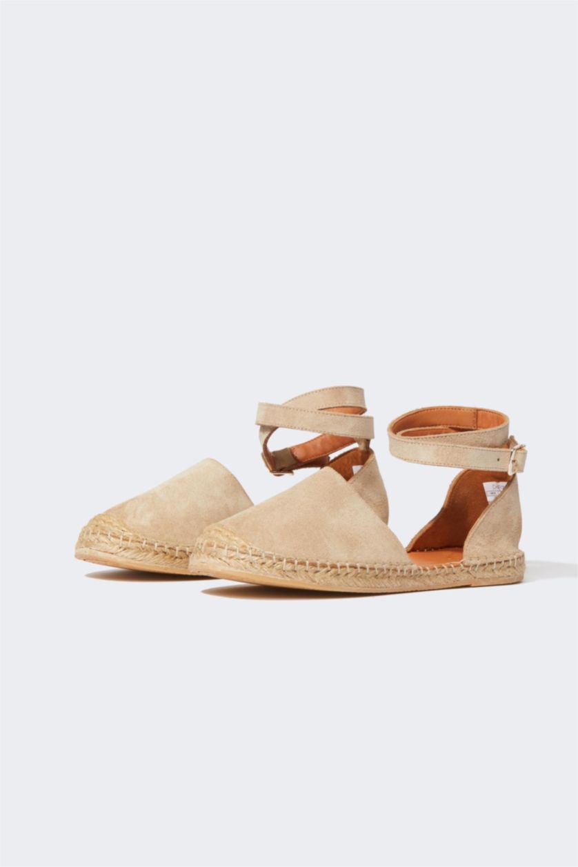 FEMME Beige Espadrilles Cuir Daim