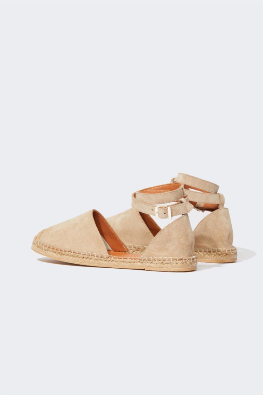 FEMME Beige Espadrilles Cuir Daim