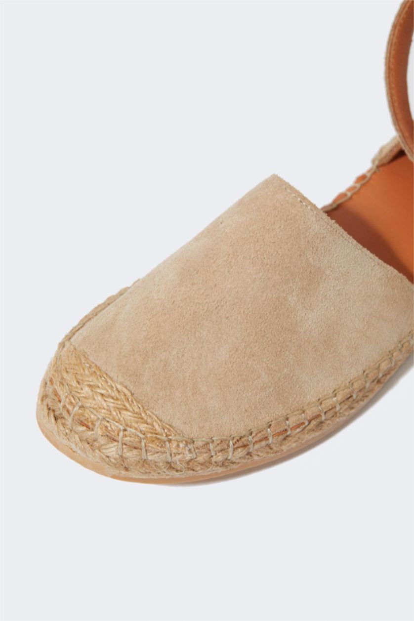 FEMME Beige Espadrilles Cuir Daim