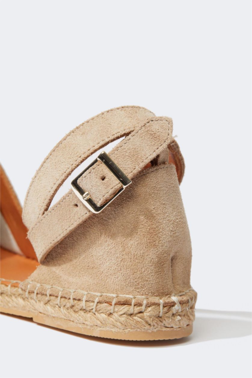 FEMME Beige Espadrilles Cuir Daim