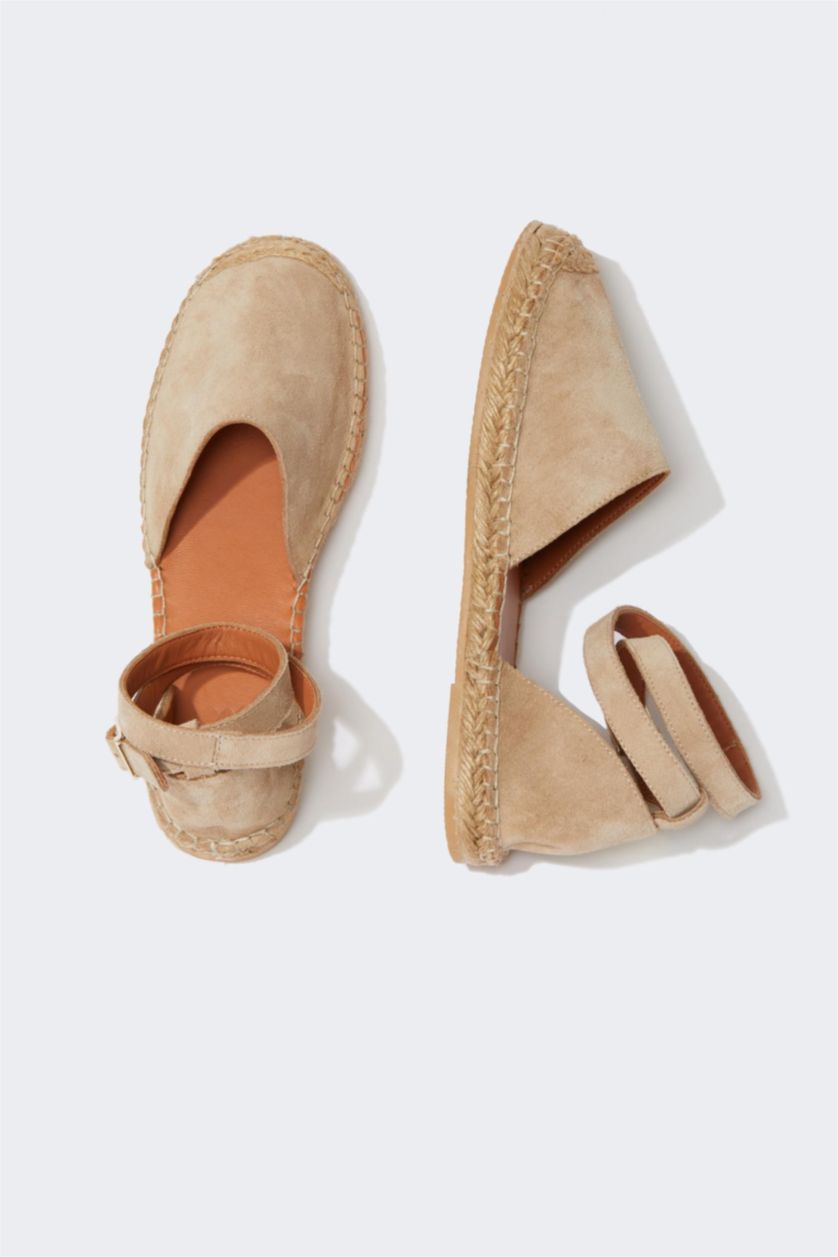 FEMME Beige Espadrilles Cuir Daim