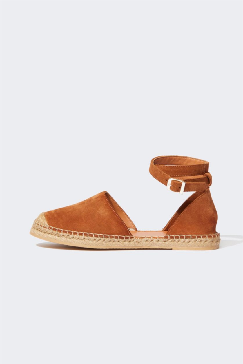 FEMME Marron Espadrilles Cuir Daim