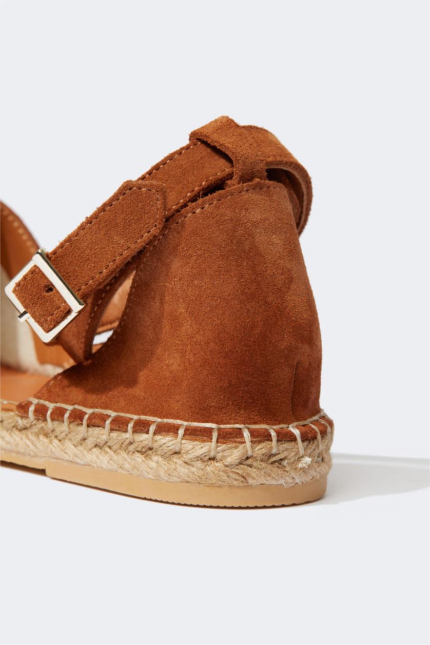 FEMME Marron Espadrilles Cuir Daim