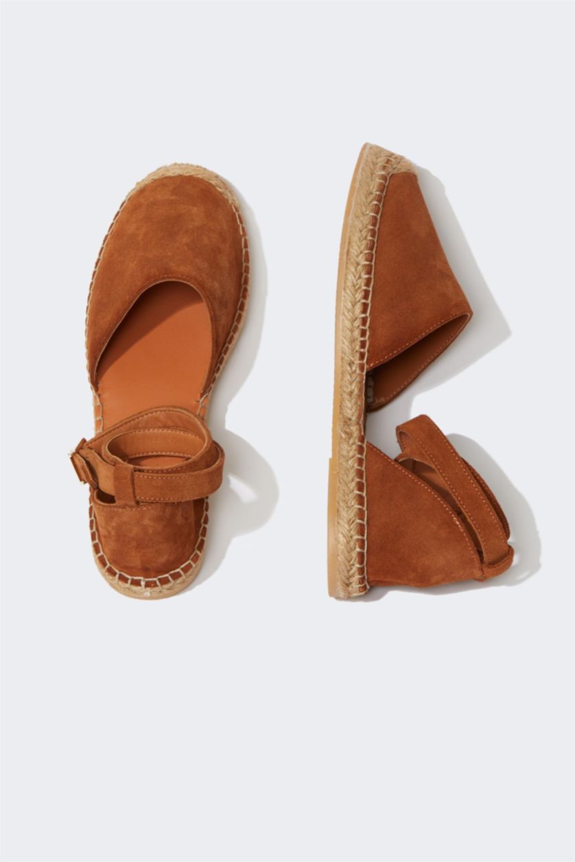 FEMME Marron Espadrilles Cuir Daim