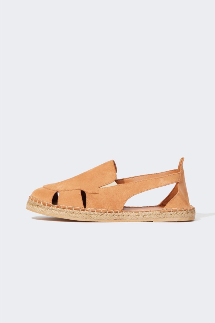 FEMME Orange Espadrilles Cuir Daim