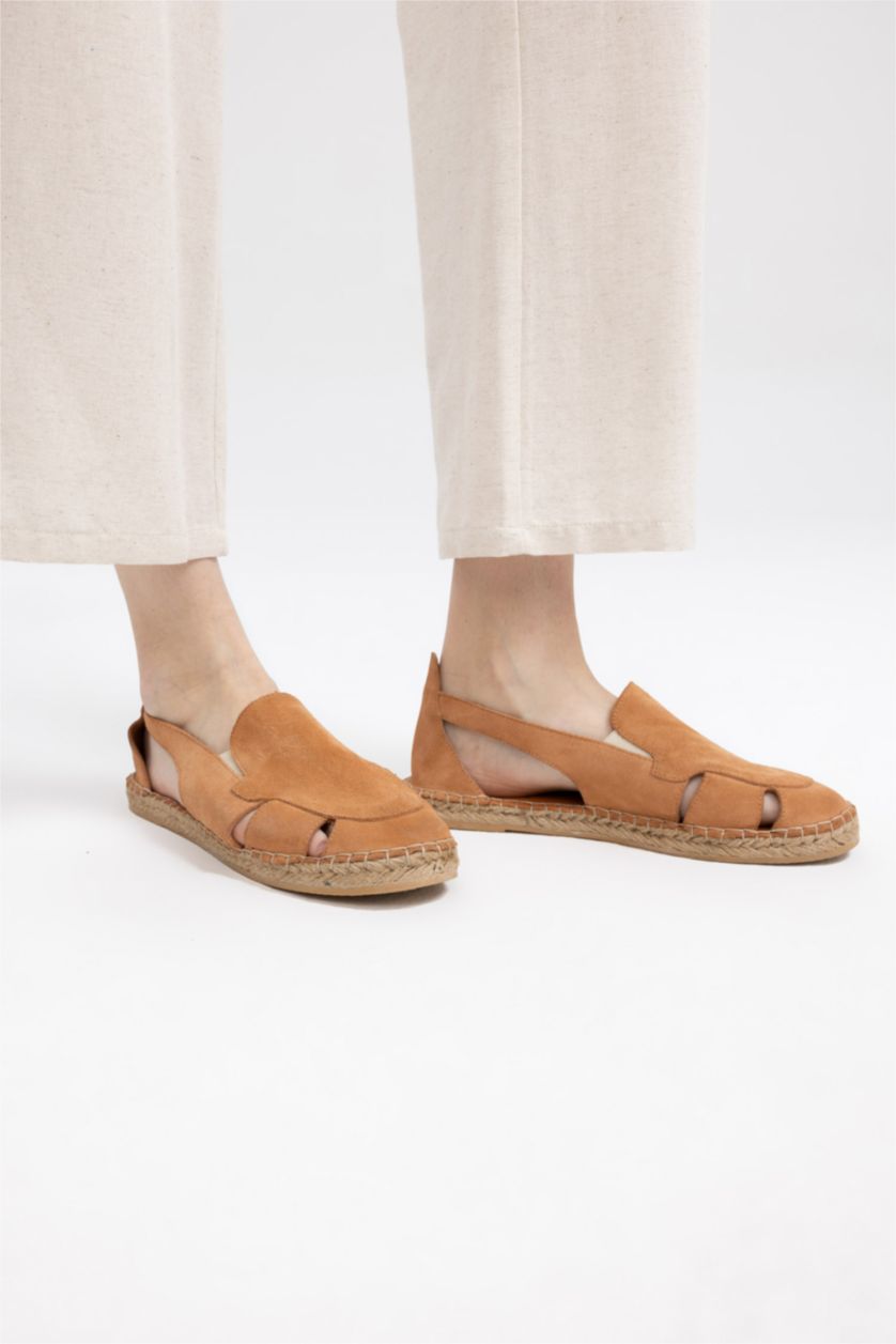 FEMME Orange Espadrilles Cuir Daim