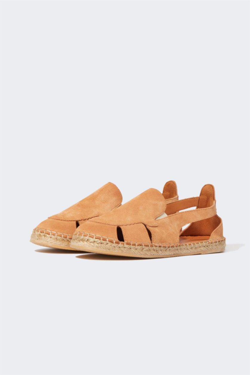FEMME Orange Espadrilles Cuir Daim