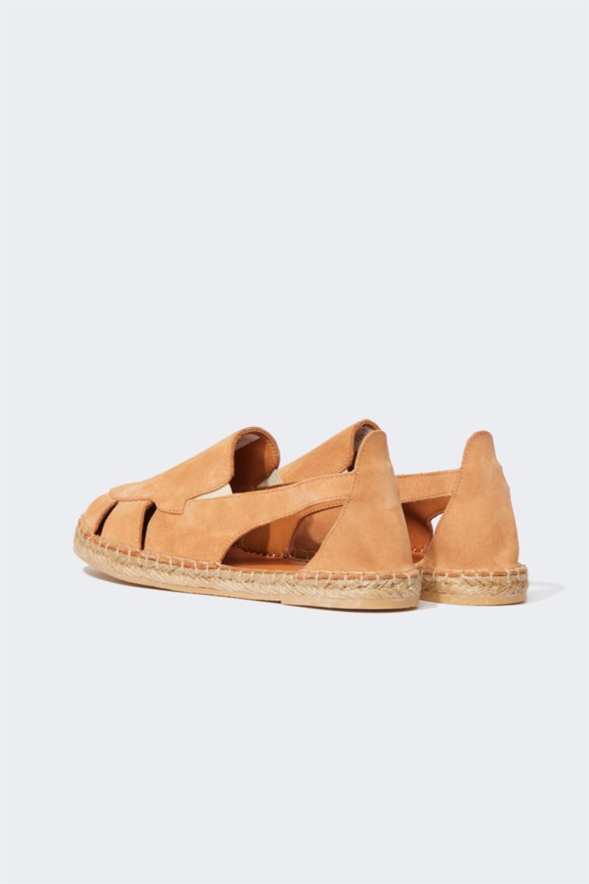 FEMME Orange Espadrilles Cuir Daim
