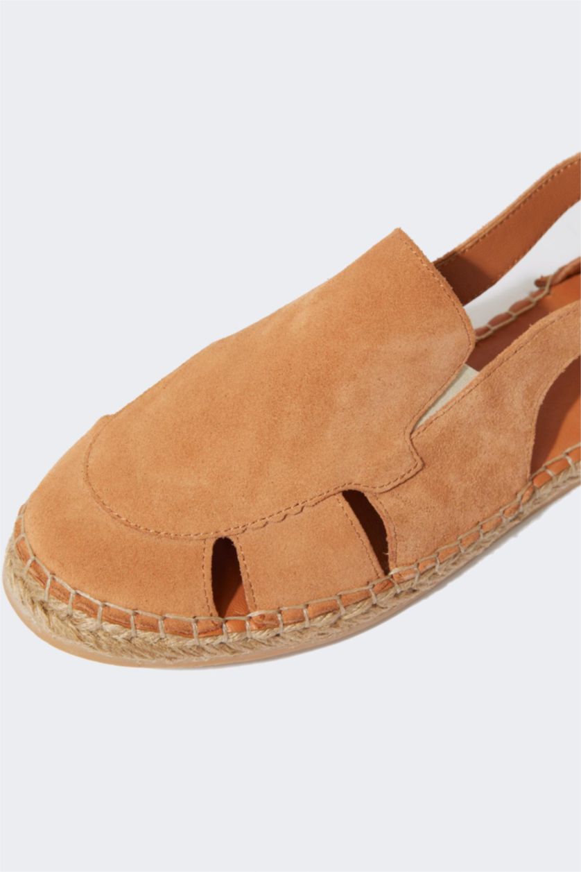 FEMME Orange Espadrilles Cuir Daim