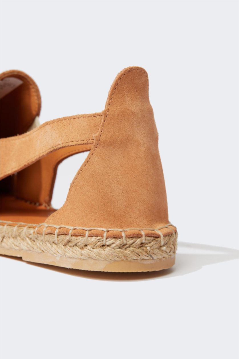 FEMME Orange Espadrilles Cuir Daim