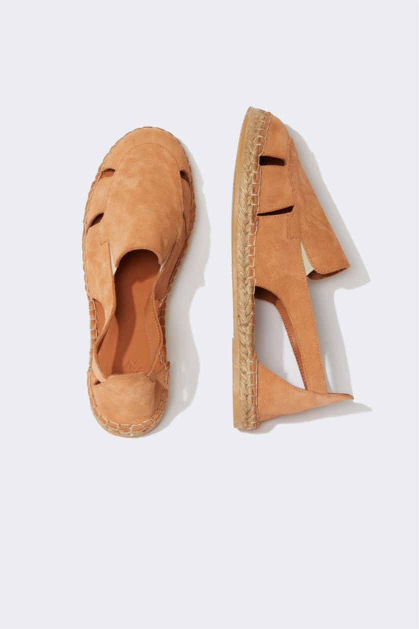 FEMME Orange Espadrilles Cuir Daim