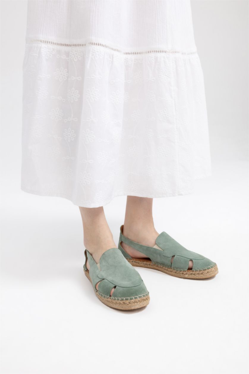 FEMME Vert Espadrilles Cuir Daim