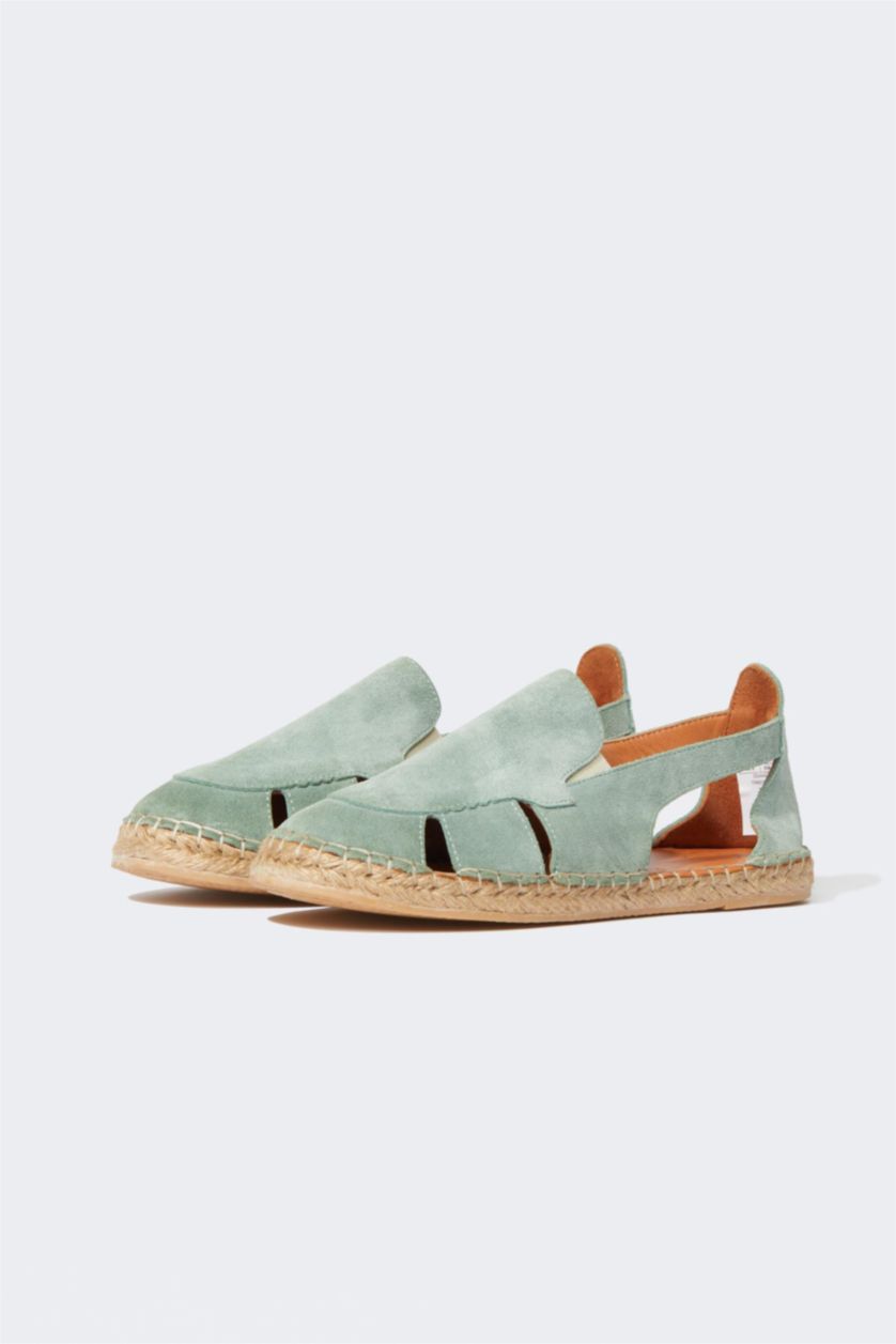 FEMME Vert Espadrilles Cuir Daim