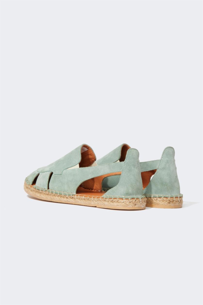 FEMME Vert Espadrilles Cuir Daim