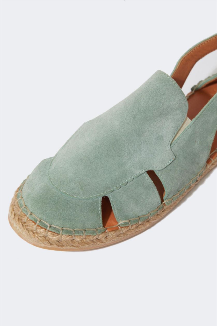 FEMME Vert Espadrilles Cuir Daim