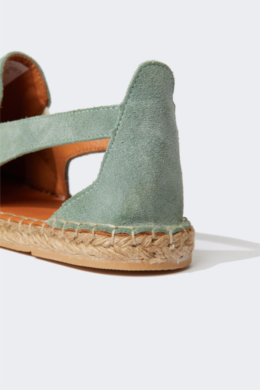 FEMME Vert Espadrilles Cuir Daim